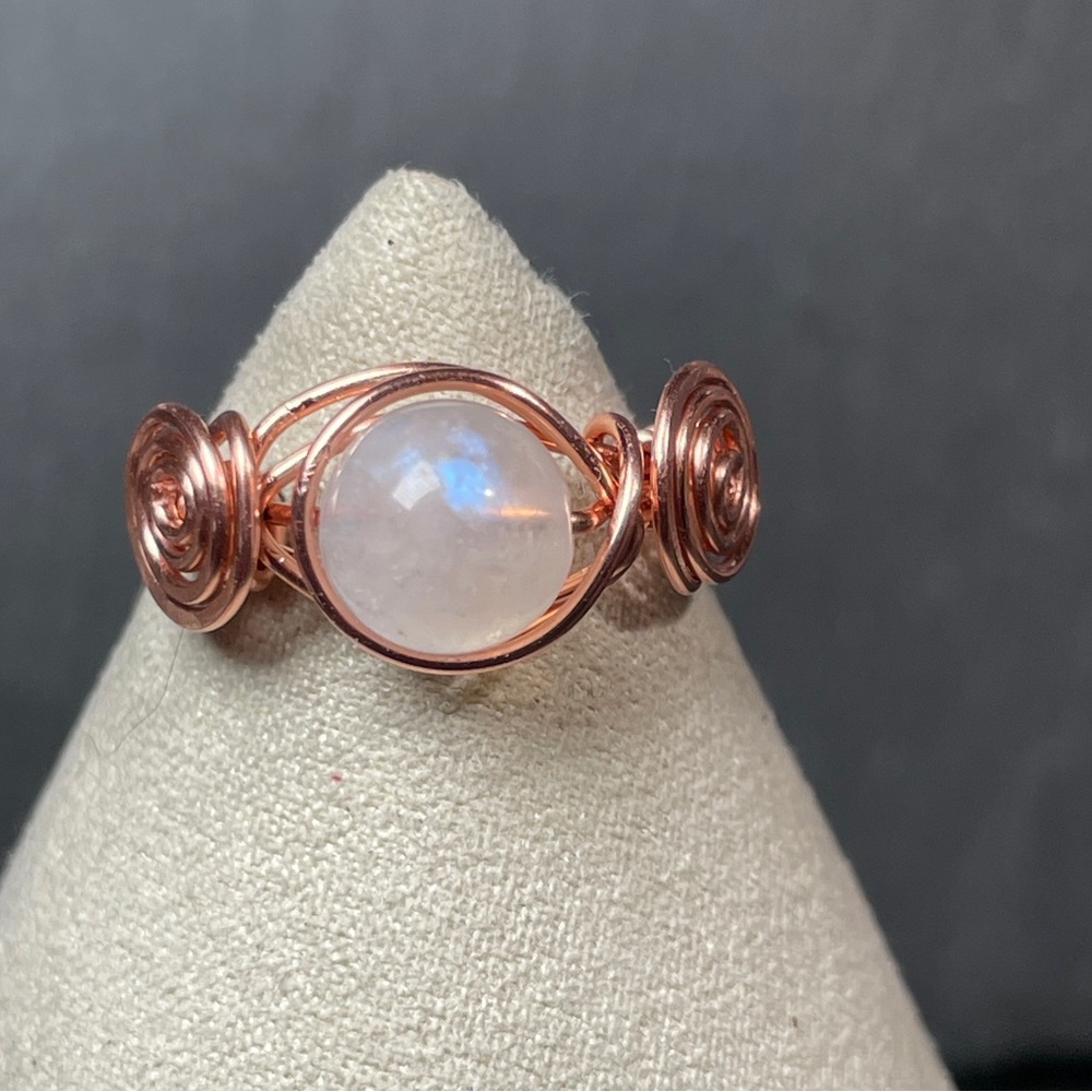 Natural Moonstone Bare Copper Wrapped Ring - Picture 3 of 14